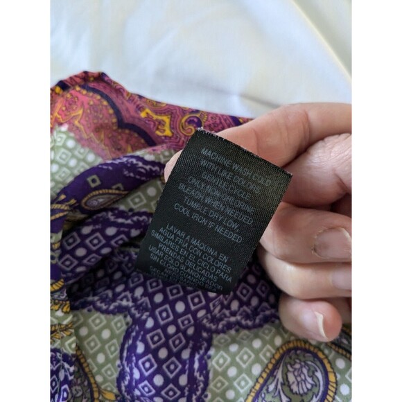 Simply Emma Top Women's sz 2X V-neck Handkerchief Print Multi Boho Peasant Panes - Picture 13 of 15